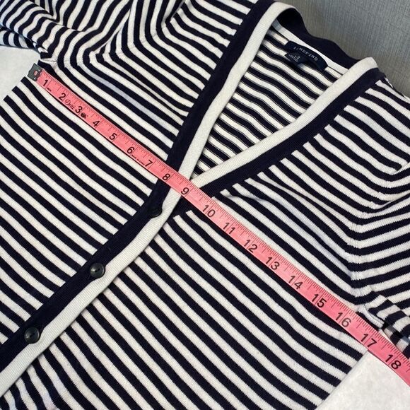 Lands’ End Cardigan Sweater Striped Small 6-8 Nautical Navy White Button Front - Picture 6 of 8